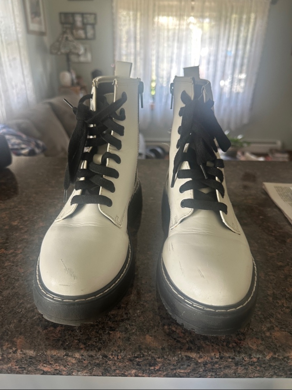 Women’s White Lace-Up Platform Ankle Boots with Black Laces